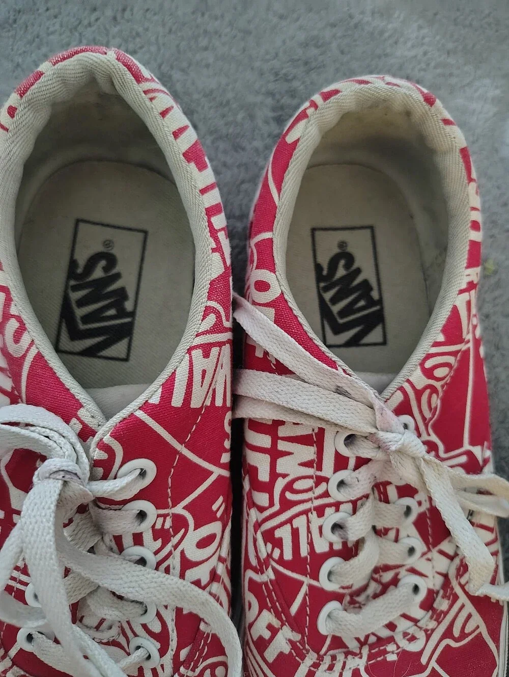Vans Red and White Logo Print Low-Top Sneakers
